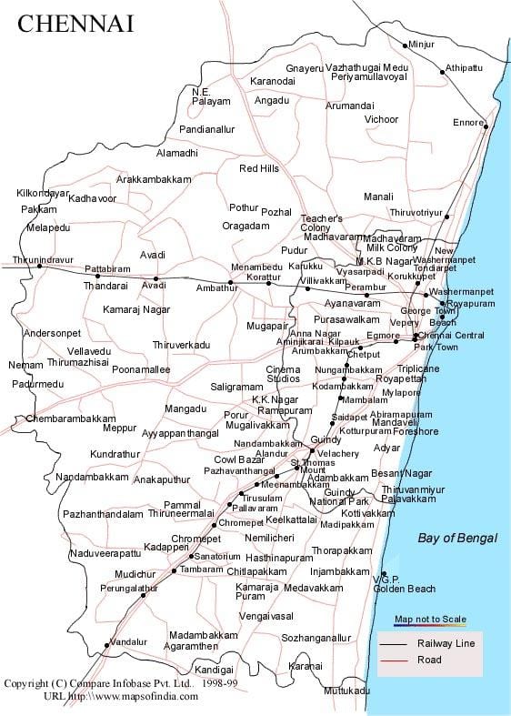 சென்னை வரைபடம் திசைகளில்