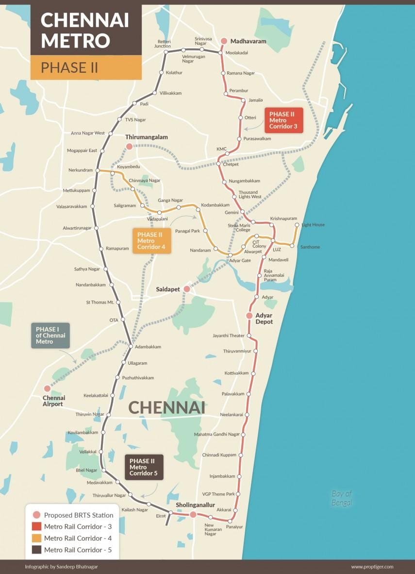 மெட்ரோ ரயில் சென்னை பாதைக்கு வரைபடம் கட்டம் 2