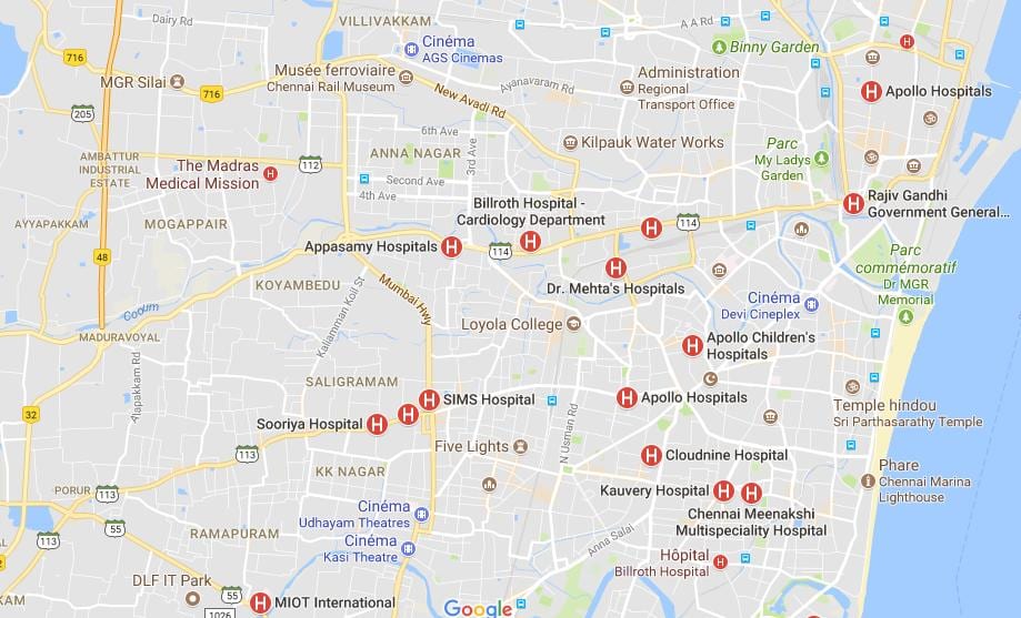 வரைபடம் சென்னை மருத்துவமனைகள் 