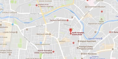 அப்பல்லோ மருத்துவமனை, சென்னை கிரீம்ஸ் சாலை வரைபடம்